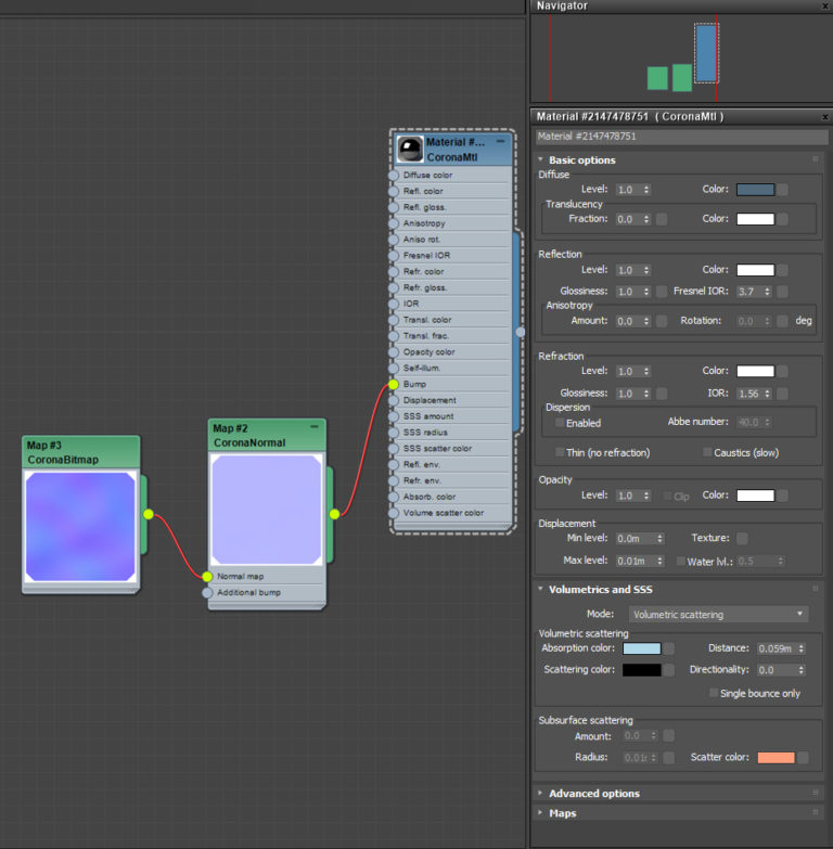 Các vật liệu kính được thiết lập cho các cửa sổ - lưu ý việc sử dụng Bump map, vì các tấm kính lớn không bao giờ hoàn toàn bằng phẳng!