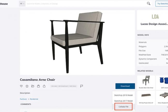 Tải xuống các mô hình 3D Warehouse đã có trong tệp Collada (DAE)