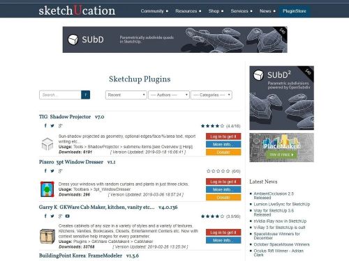 Duyệt qua cửa hàng plugin Sketchucation. Nguồn: sketchucation.com