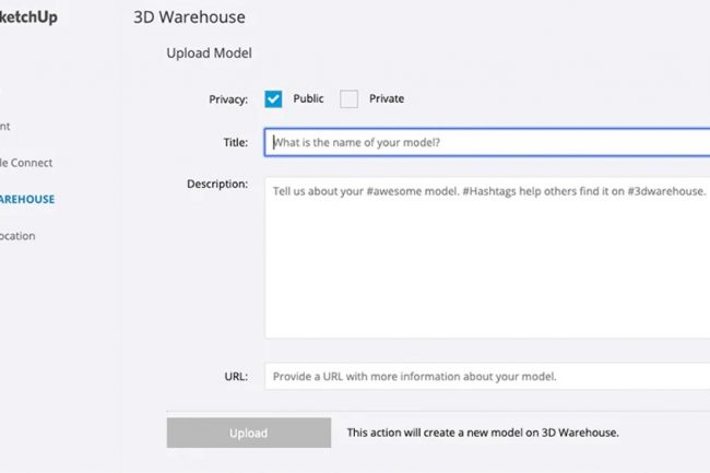 Tải mô hình lên 3D warehouse