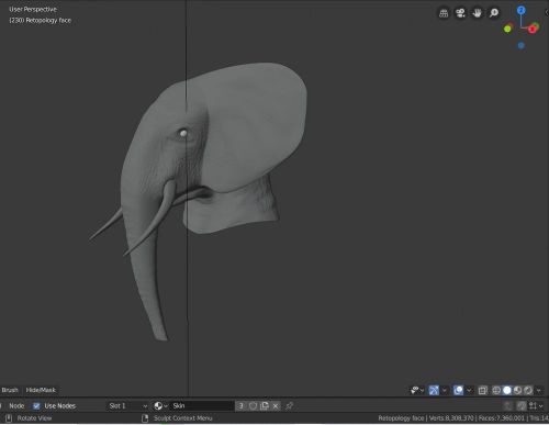 Đầu voi điêu khắc trong Blender. (Nguồn: Niall Mobsby / All3DP)