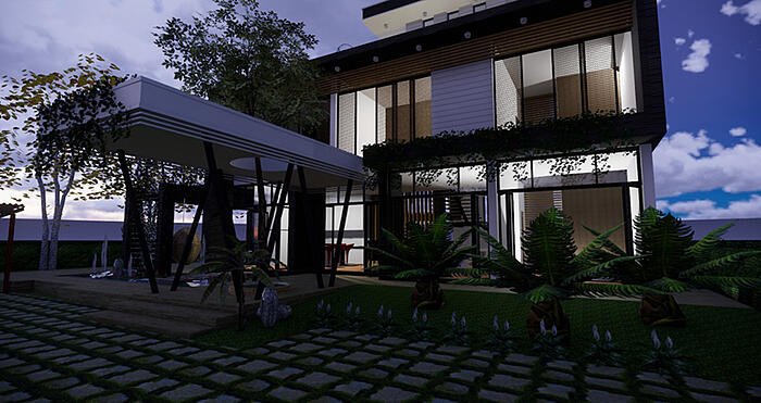 14. Khung cảnh bên ngoài vào ban đêm với bốn area light