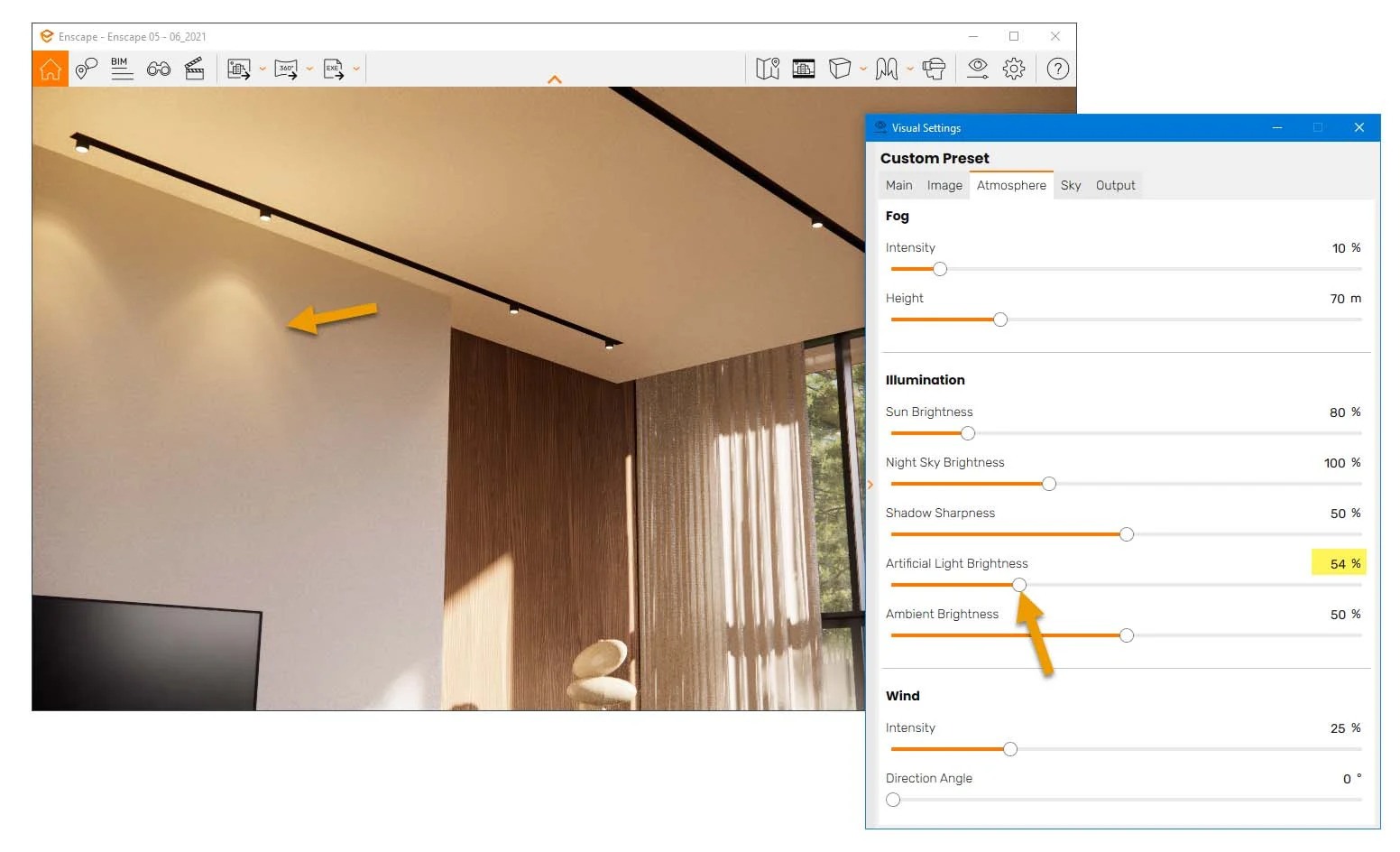 Lowering the overall artificial light brightness setting