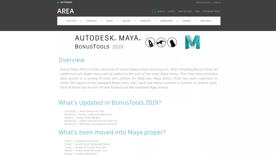 Access a variety of Maya tools with Bonus Tools 2019