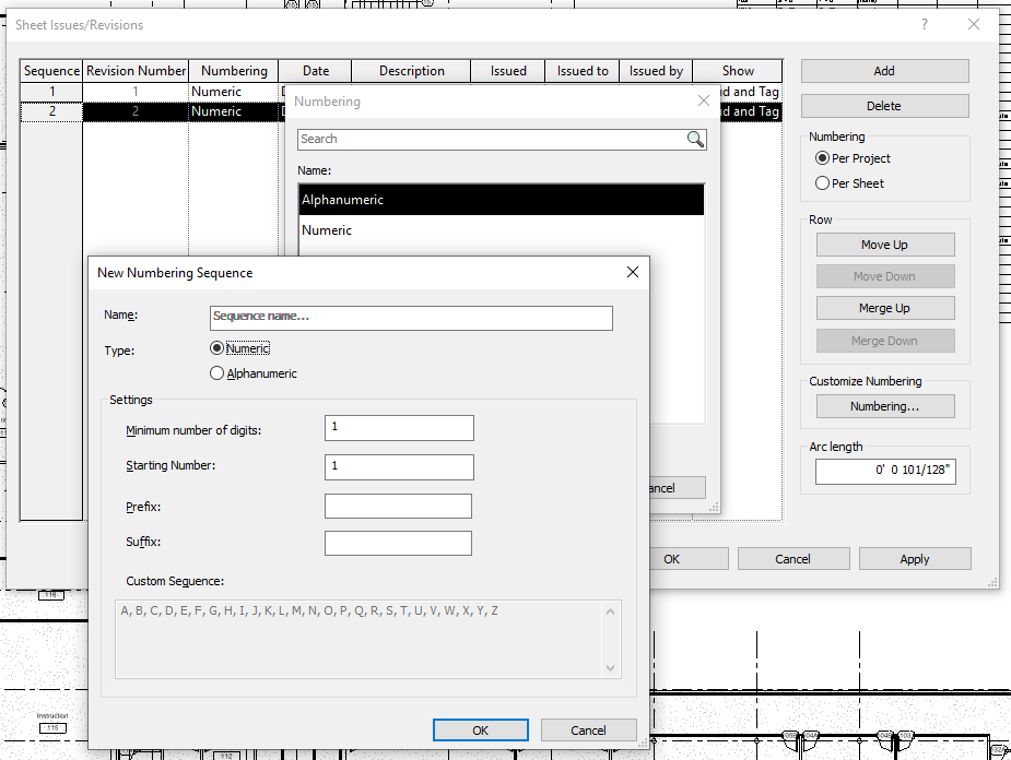 Hộp thoại Numbering trong hộp thoại Sheet Issues/Revisions (Source: blog.bimsmith.com)