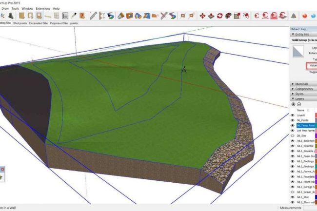 Phần trang web hiện tại được nhập vào SketchUp từ Trimble FieldLink.