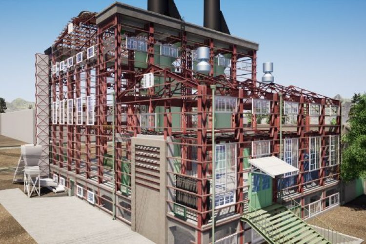 Bề ngoài của nhà máy điện lịch sử được mô phỏng trong SketchUp và được kết xuất bằng Twinmotion.