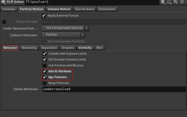 Bật các thuộc tính FLIP bổ sung: giống như rất nhiều thứ trong Houdini, cách khắc phục chỉ còn vài checkbox nữa!