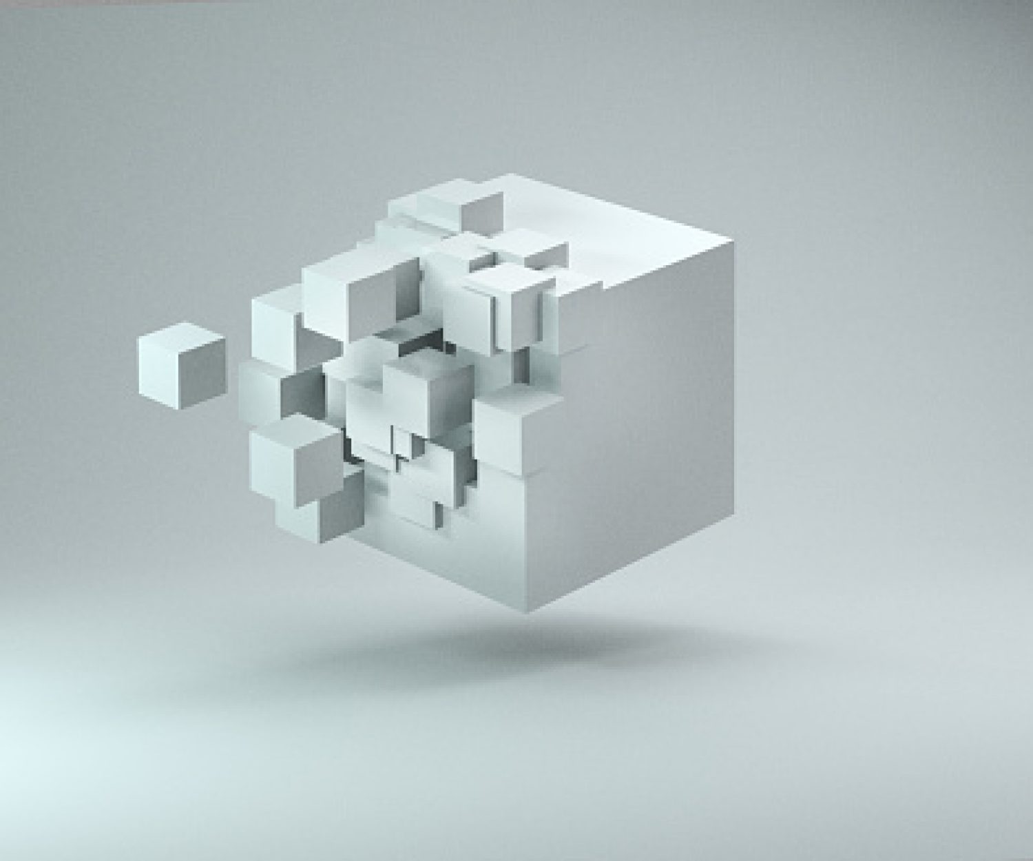 3D cube render against light gray background