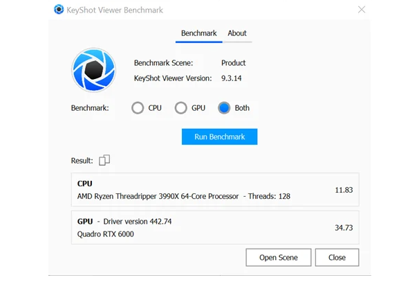 The output from the KeyShot Viewer Benchmark