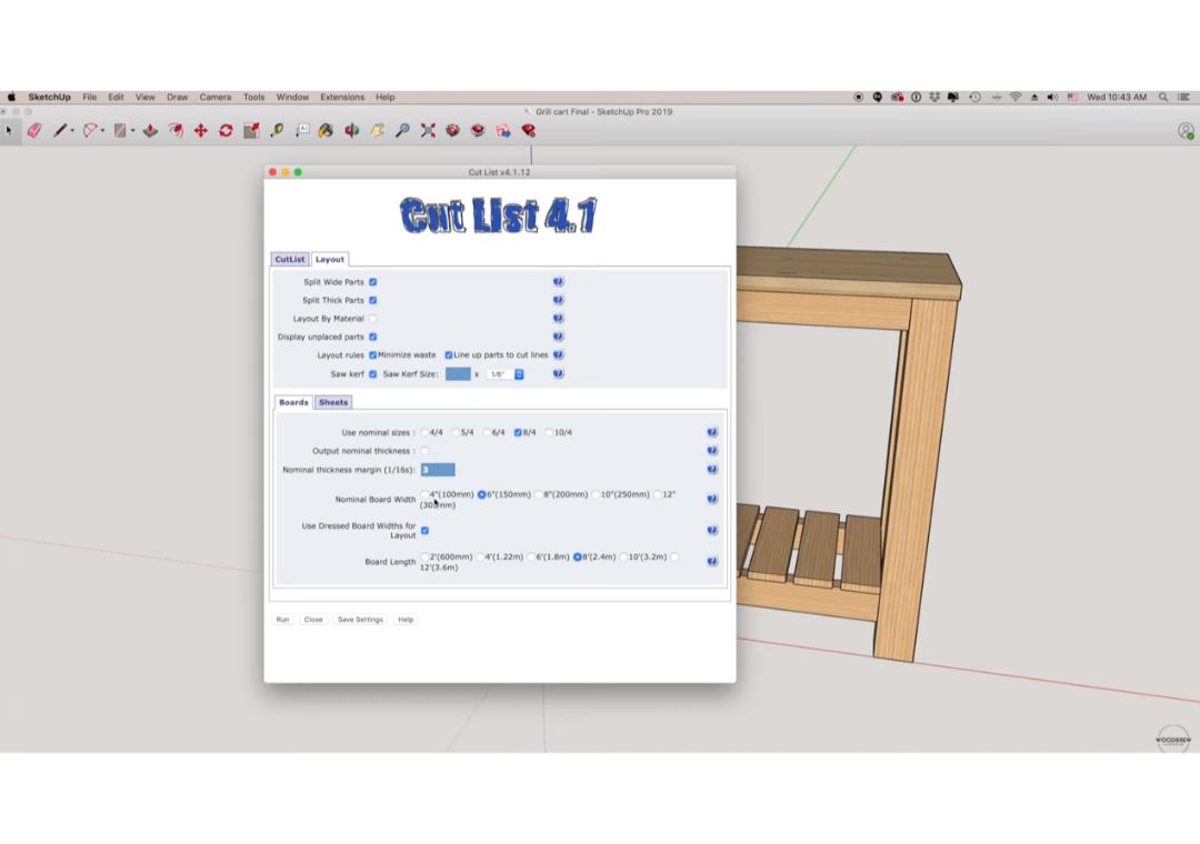 Sử dụng Cut List 4.1, LayOut và SketchUp để xây dựng danh sách cut của chúng tôi.