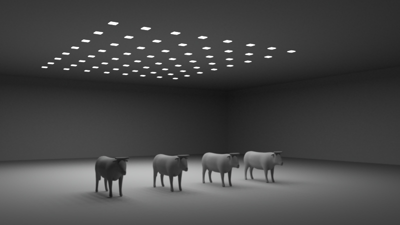 Cảnh có 64 area lights hình chữ nhật. Kết xuất mất 11 giây