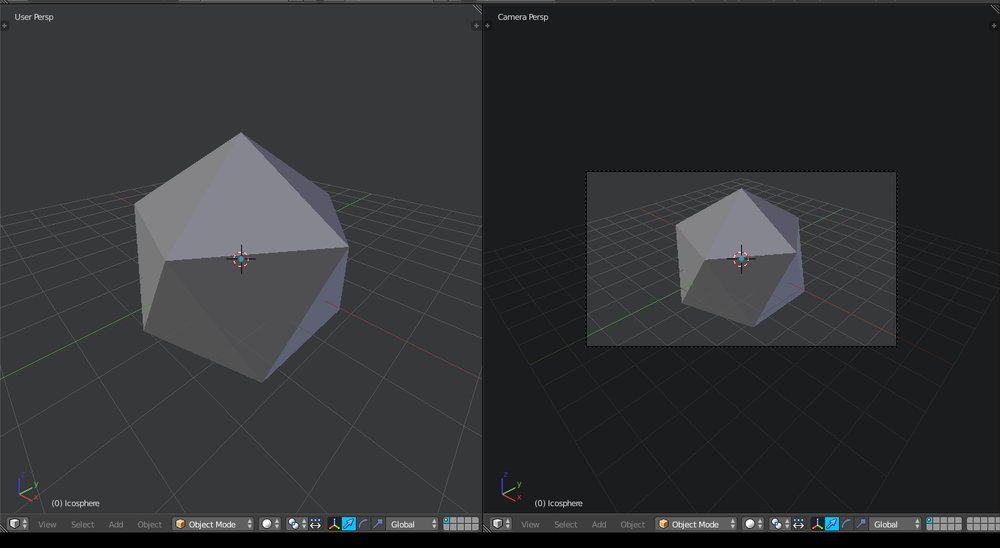 Viewport (left) compared to the view from a camera object (right) (Source: Blu Siber via All3DP)