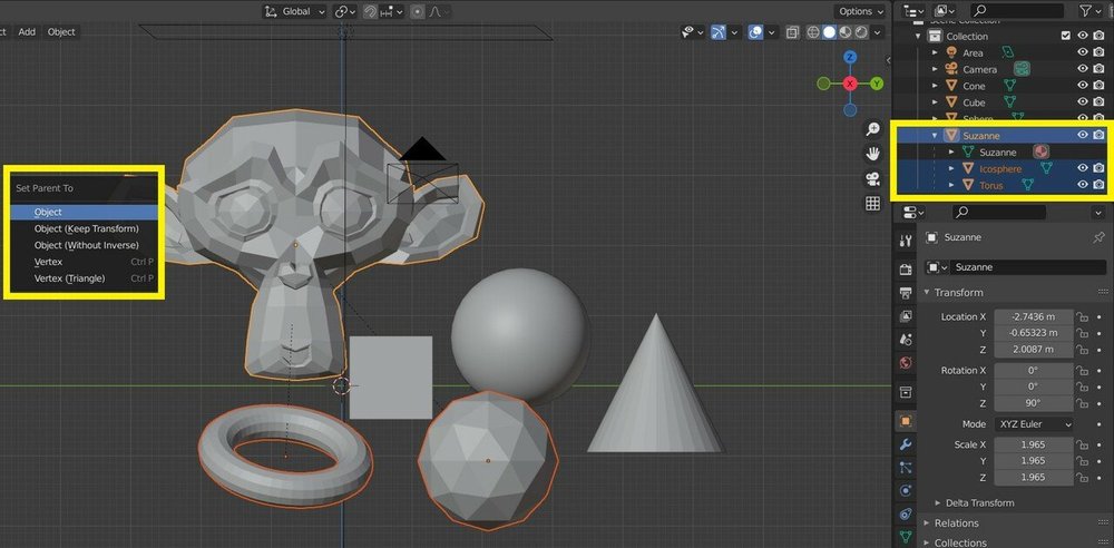 Cách nhóm các đối tượng trong Blender