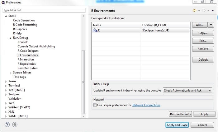 StatET cho cài đặt Eclipse