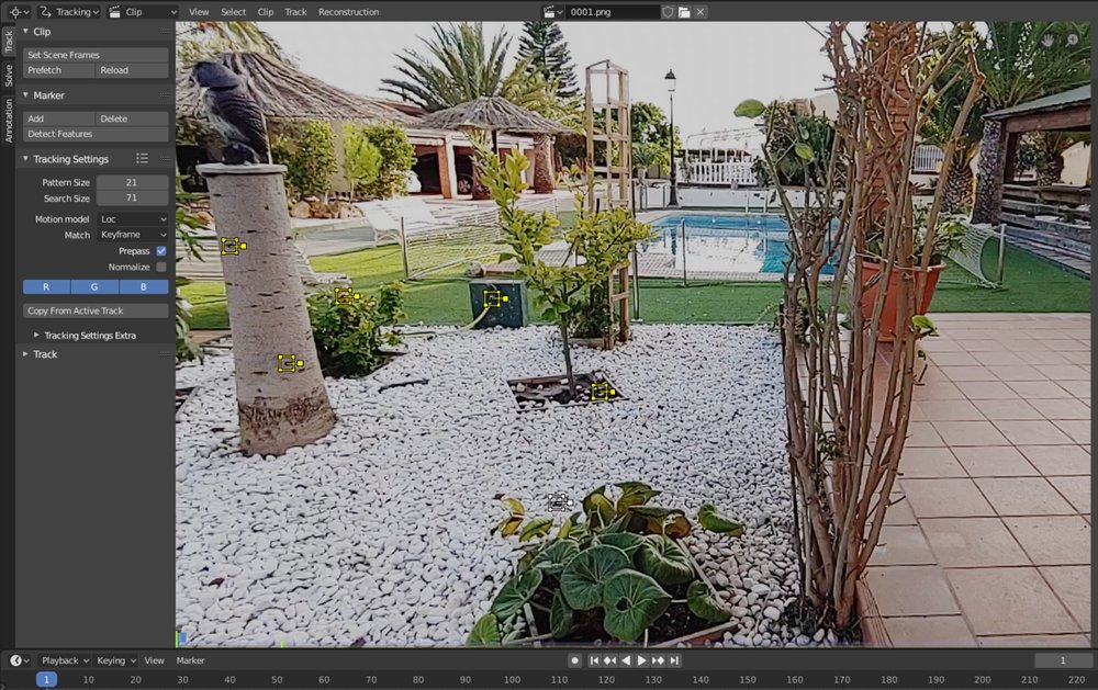 A video frame with yellow tracking markers in Blender (Source: Jaime Rios via All3DP)