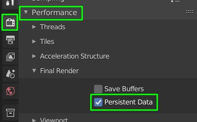 How to activate Persistent Data in Blender 2.93.