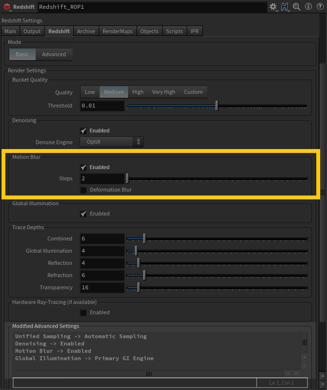 Giao diện cài đặt Motion Blur (Nguồn: redshift3d.com)