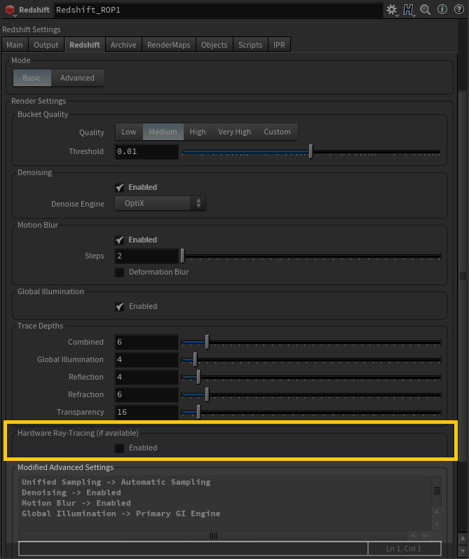 Giao diện cài đặt Hardware Ray-Tracing (Nguồn: redshift3d.com)