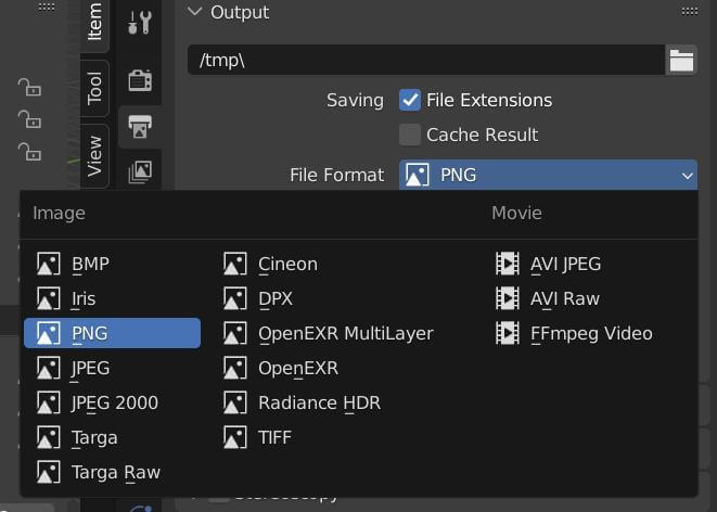 Blender file format output options | Nguồn: gachokistudios.com