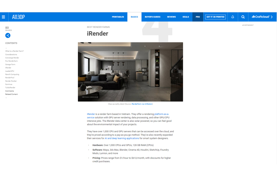 iRender - Render Farm Việt Nam trên hàng loạt bảng xếp hạng All3Dp