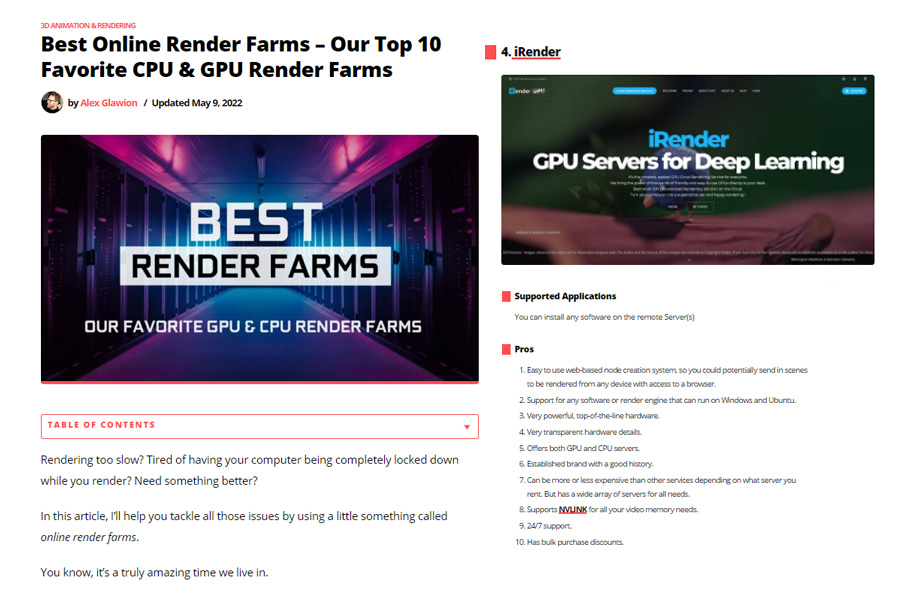 iRender - Render Farm Việt Nam trên hàng loạt bảng xếp hạng CGDirector