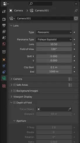 Cách tạo fisheye lens cho camera trong Blender 3