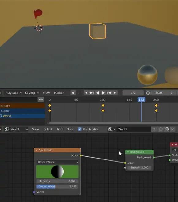 Thiết lập skybox bằng cách sử dụng Sky texture trong Blender 5