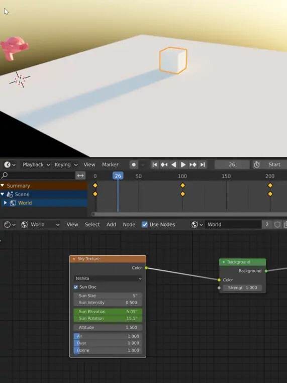Thiết lập skybox bằng cách sử dụng Sky texture trong Blender 2