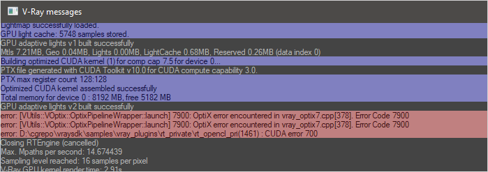 Optix error, Error Code 7900.
