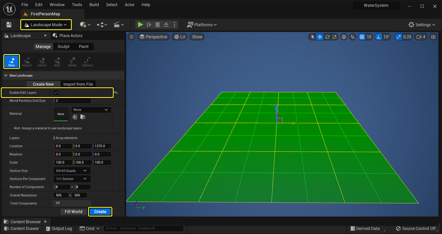 Cách sử dụng hệ thống chia lưới nước và kết xuất bề mặt trong UE 5 image 1