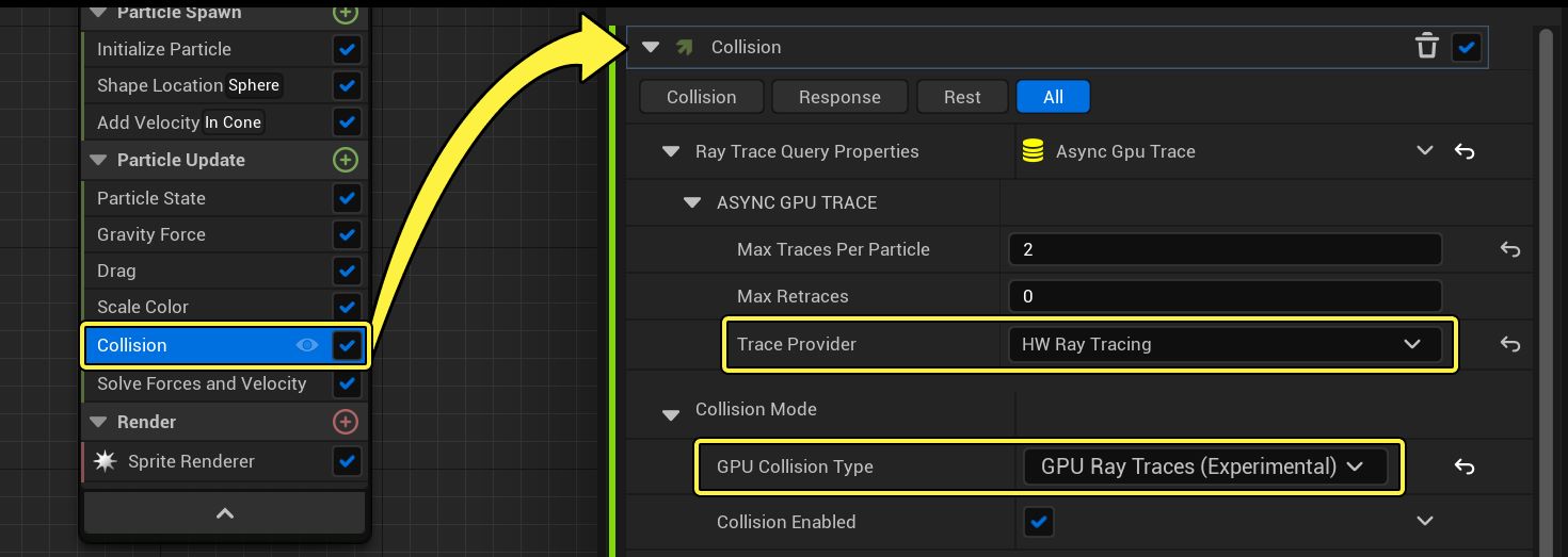 Cách bật tính năng GPU Raytracing Collisions trong Niagara Unreal Engine 5