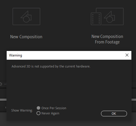Cách khắc phục lỗi 'Advanced 3D is not supported by the current hardware' trong After Effects 1