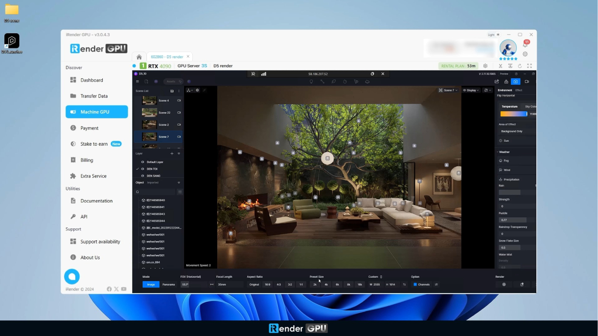 Render cảnh D5 trên iRender server 